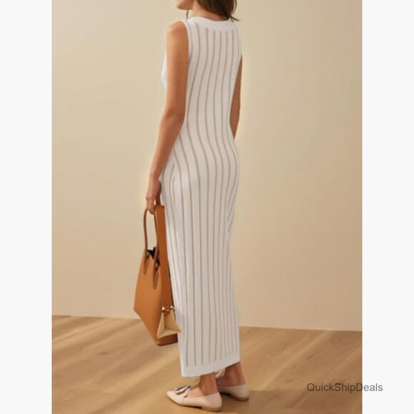 Sleeveless Sweater Dress Mock Neck Ribbed Knit Maxi - Picture 4 of 7